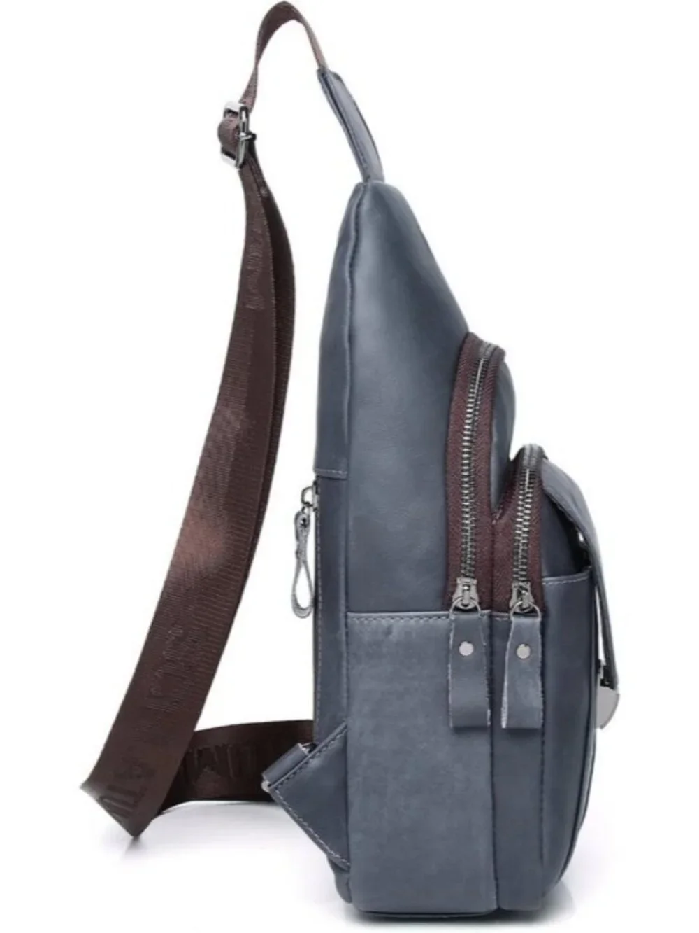 Men's Genuine Leather Sling Bag Crossbody Chest Pack Earphone Port Fits iPad